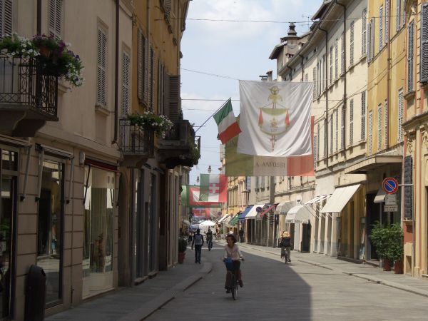 Alle-Flaggen-Italiens-in-den-Strassen-von-Reggio-Emilia